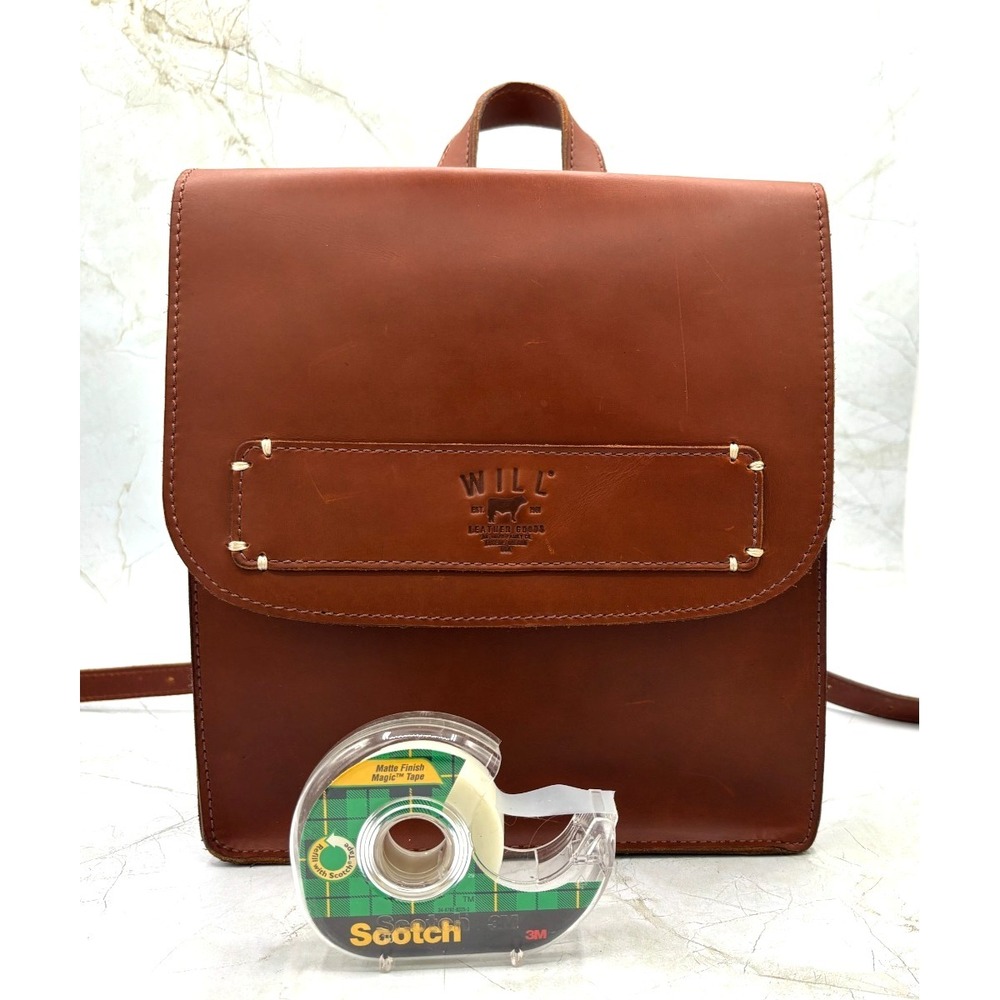 WILL Full Grain Leather Simple Backpack Purse Tan Unlined Magnetic Closure EUC - Picture 16 of 16